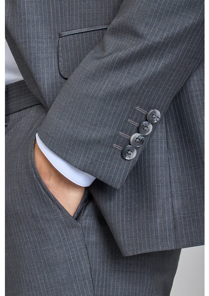 Gri Mono Yaka Çift Yırtmaçlı 6 Drop Yün Polyamid Lycra Slim Fit Takım Elbise PTK24K24213_D55 indirimleri