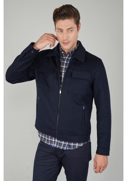 Erkek Kısa Kaşe Mont Lacivert MNT24K24005_D39