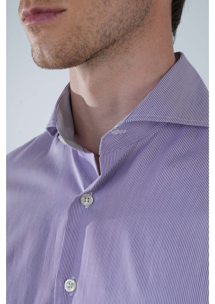Regular Fit Napoli Yaka Uzun Kol Pamuk Lila Erkek Gömlek GMCZG250127_C44 modelleri