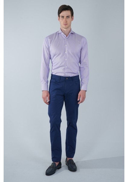 Regular Fit Napoli Yaka Uzun Kol Pamuk Lila Erkek Gömlek GMCZG250127_C44 fırsatları