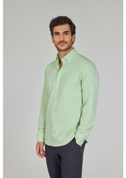 Regular Fit Paşa Yaka Cepsiz Yeşil Pamuk Erkek Gömlek GMCZG250080_E47 fiyatları