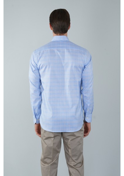 Regular Fit Uzun Kollu Mavi Pamuk Linen Erkek Gömlek GMKTN250005_E35 fiyatları