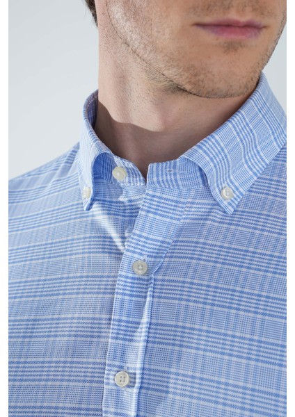 Regular Fit Uzun Kollu Mavi Pamuk Linen Erkek Gömlek GMKTN250005_E35 modelleri