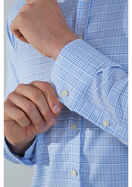 Regular Fit Uzun Kollu Mavi Pamuk Linen Erkek Gömlek GMKTN250005_E35 fırsatları