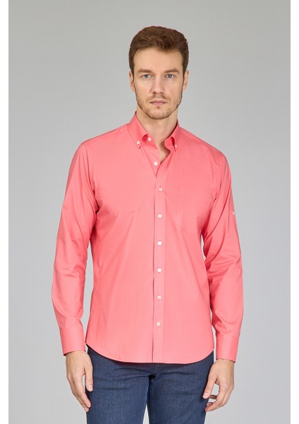 Erkek Turuncu Regular Fit Paşa Yaka Gömlek GMARS250006_D64