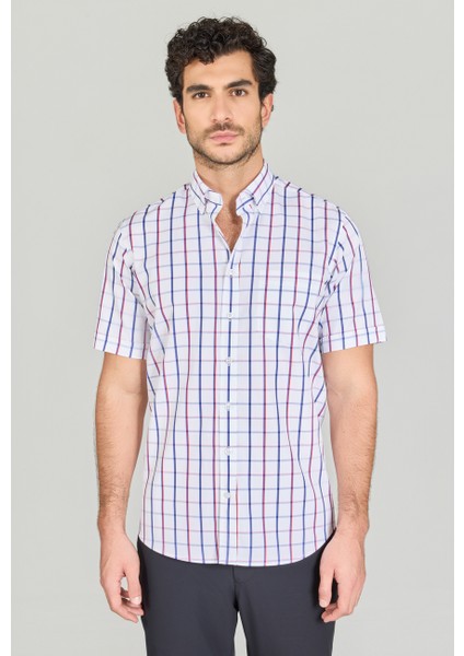 Regular Fit Paşa Yaka Kırmızı Pamuk Erkek Gömlek GMEKS250004_D24