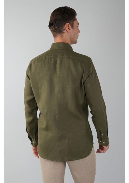 Regular Fit Paşa Yaka Cepsiz Sedef Düğmeli Haki Erkek Gömlek GMKTN250011_D49 fiyatları