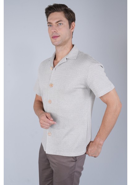 Regular Fit Kısa Kollu Örme Cepsiz Ekru Erkek Gömlek GMORM250003_D03 indirimleri