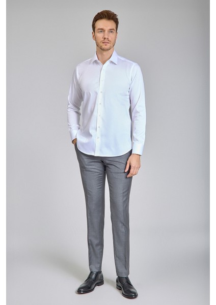 Beyaz Saten Uzun Kol Klasik Erkek Gömlek GMKLS250016_D01 fırsatları