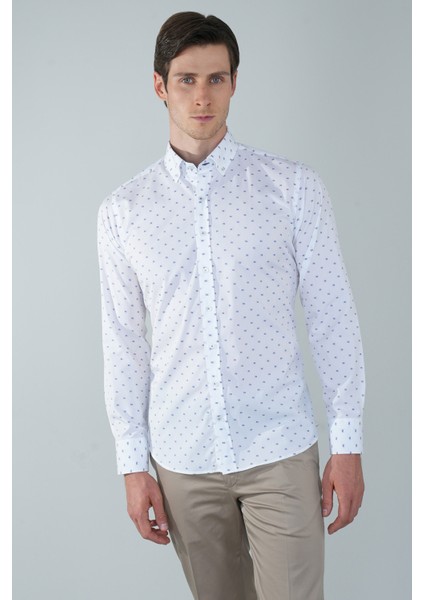 Erkek Beyaz Regular Fit Paşa Yaka Gömlek GMARS250005_D01