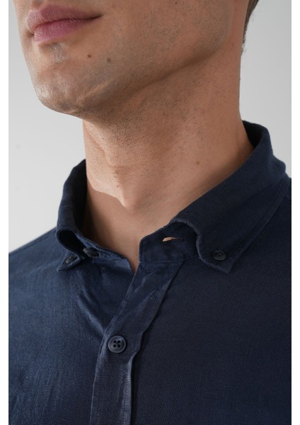 Regular Fit Paşa Yaka Cepsiz Sedef Düğmeli Lacivert Erkek Gömlek GMKTN250011_D39 modelleri