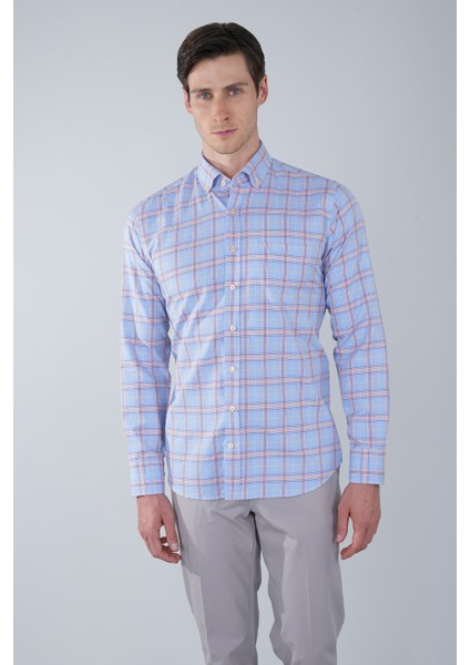 Uzun Kol Paşa Yaka Tek Cep Turuncu Pamuk Erkek Gömlek GMCZG250004_D64