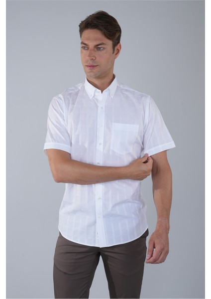 Regular Fit Paşa Yaka Pamuk Beyaz Erkek Gömlek GMEKS250002_D01 modelleri