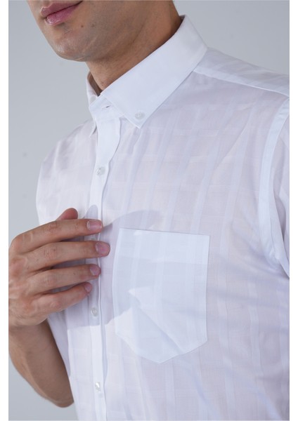 Regular Fit Paşa Yaka Pamuk Beyaz Erkek Gömlek GMEKS250002_D01 fırsatları