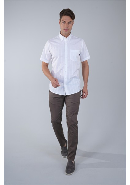 Regular Fit Paşa Yaka Pamuk Beyaz Erkek Gömlek GMEKS250002_D01 indirimleri