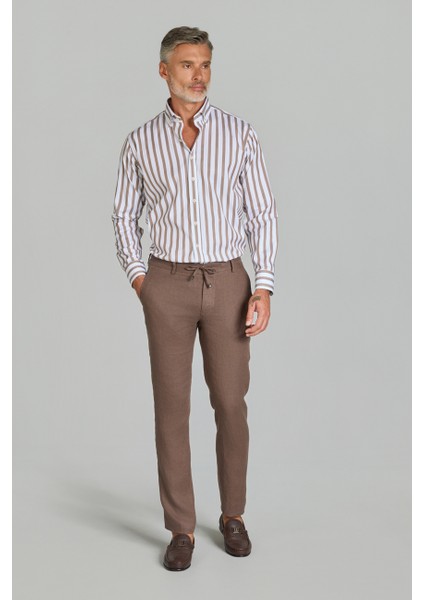 Erkek Taba Rengi Lastikli Bağcıklı Spor Keten Pantolon PNS25Y25106_D13 fiyatları