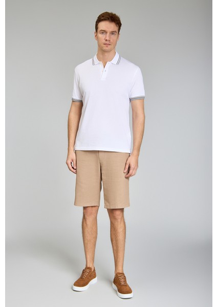 Bermuda Cepli Bej Erkek Keten Şort SH24Y24101_D07