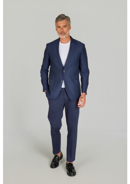 Erkek Regular Fit Pamuk Keten Ceket Lacivert PCK25Y25001_D39