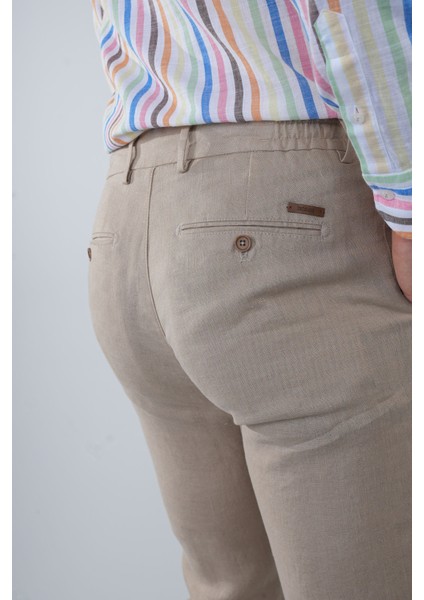 Erkek Camel Lastikli Bağcıklı Spor Keten Pantolon PNS25Y25106_D70 modelleri