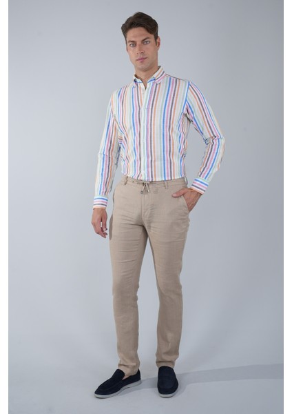 Erkek Camel Lastikli Bağcıklı Spor Keten Pantolon PNS25Y25106_D70 indirimleri