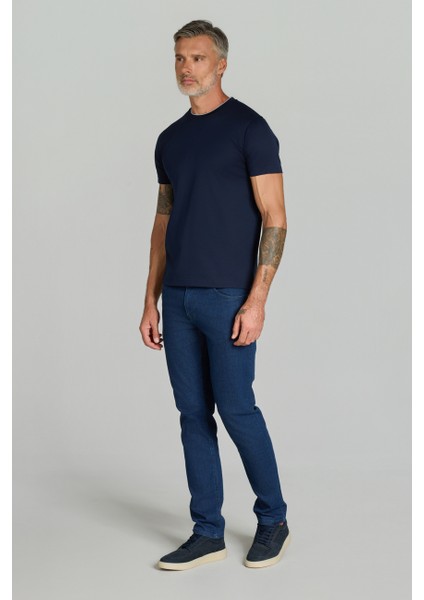 Bisiklet Yaka Lacivert Erkek Pamuk Tshirt TS25Y25105_D39 fırsatları