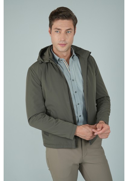 Deri Detaylı Regular Fit Erkek Haki Mont MNT24K24002_D49