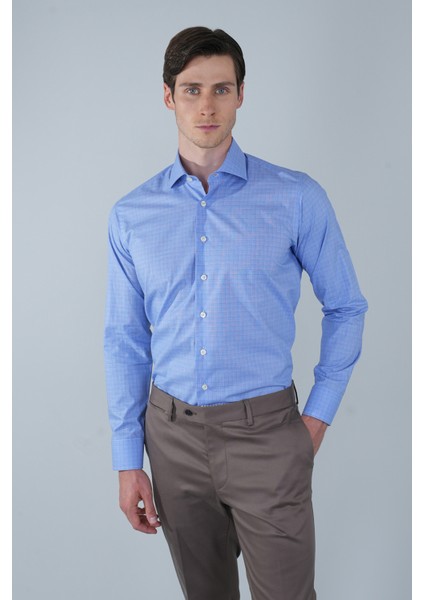 Regular Fit Uzun Kollu Pamuk Mavi Erkek Gömlek GMEKS250010_35