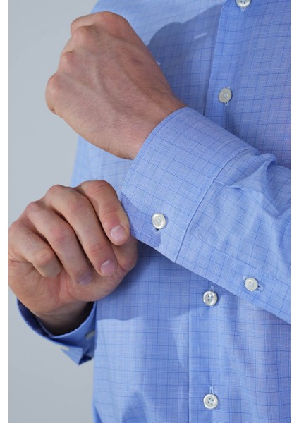 Regular Fit Uzun Kollu Pamuk Mavi Erkek Gömlek GMEKS250010_35 fırsatları