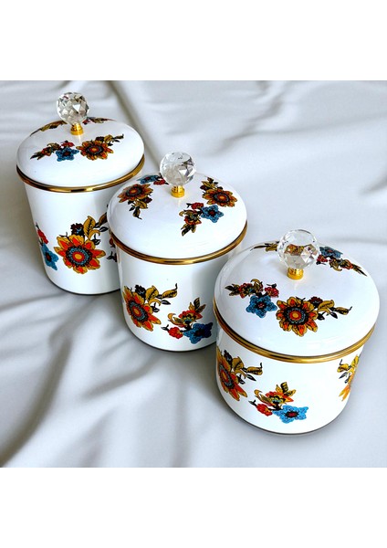 Glore Lorena Beyaz Emaye 3'lü Kavanoz - Baharatlık Takımı fiyatları