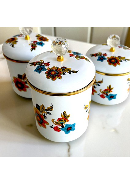 Glore Lorena Beyaz Emaye 3'lü Kavanoz - Baharatlık Takımı indirimleri