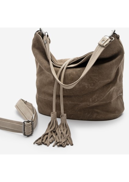 Kadın Hakiki Deri Püsküllü El ve Omuz Çantası Olven modelleri