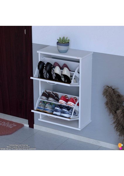 UMAY Asma Kapı Önü 52x 78 x26 cm’ lik 2 Düşer Kapak 4 Göz Bölmeli Ayakkabılık