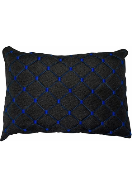 Oto Boyun Bel Destek Yastığı Polarlı Örtü Mavi Nakışlı Siyah Yastık