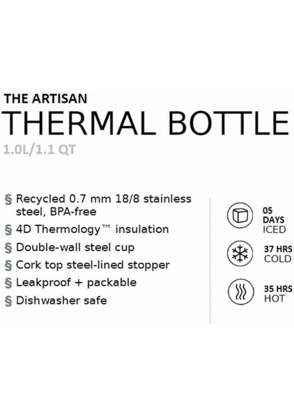 The Artisan Paslanmaz Çelik Termos 1 Lt - Siyah indirimleri