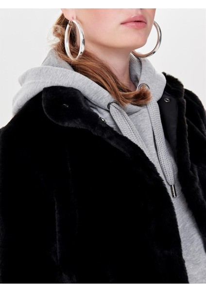 Onlvida Faux Fur Kadın Siyah Peluş Mont modelleri