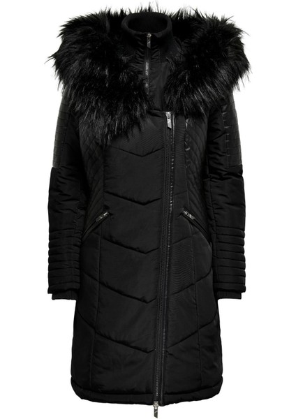 Kapüşonlu Asimetrik Fermuarlı Midi Kaban - Kışlık fırsatları