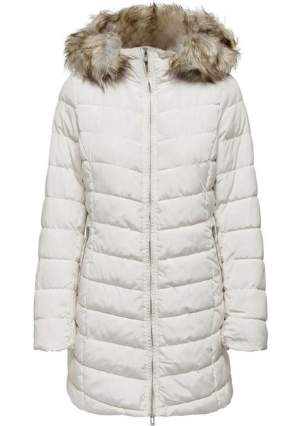 Kadın Mont Ekru 15183994 Onlnewellan Quilted Hood Fur Coat