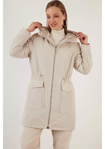 kadın beyaz çift taraflı kürklü mont mont 15208727