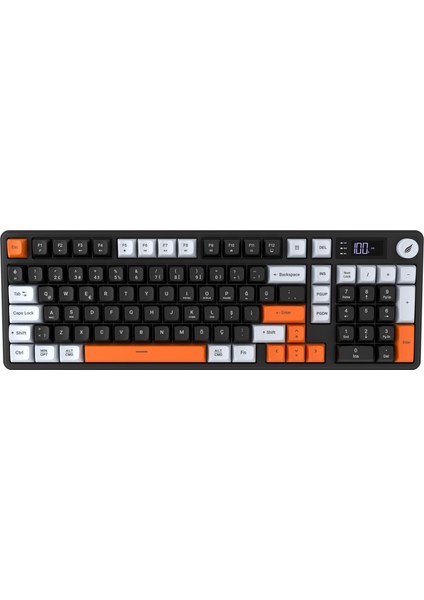 HK258 Membrane LCD Rgb Kablosuz/bluetooth Siyah Turuncu Full Türkçe Gaming Klavye