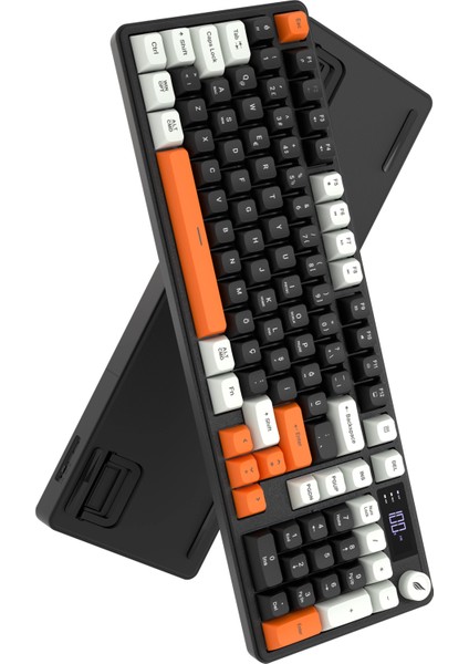 HK258 Membrane LCD Rgb Kablosuz/bluetooth Siyah Turuncu Full Türkçe Gaming Klavye