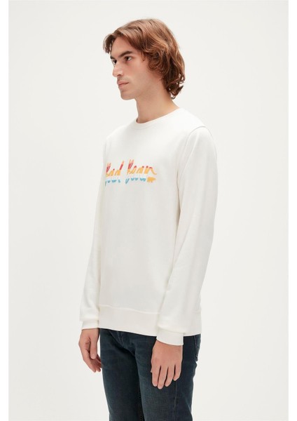 Manuscript Crewneck Erkek Beyaz Sweatshirt 23.02.12.016-C04 fırsatları