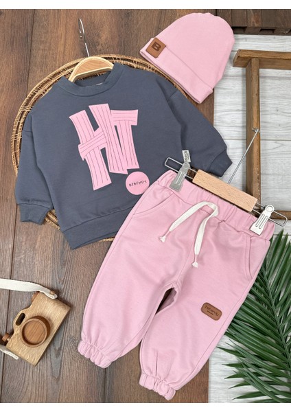 Bolyy Baby Hi Kabartma Baskılı Bereli Arma Detaylı Oversize (Geniş Kalıp) Kız Bebek Takım