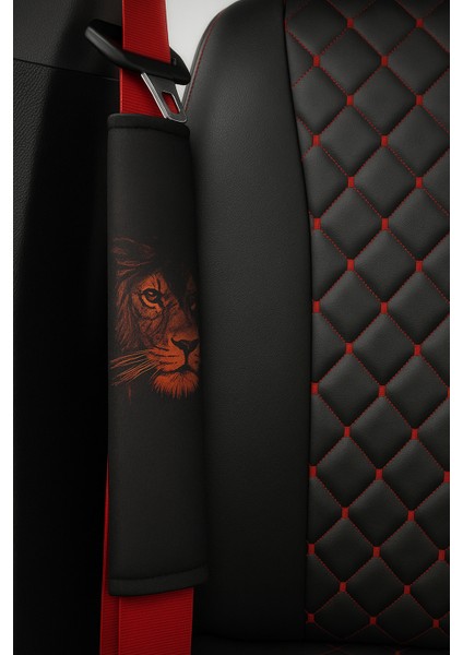 Emniyet Kemeri Konfor Pedi-Emniyet Kemeri Kılıfı Sarı-Kırmızı Aslan Temalı