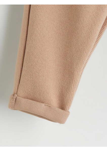 Lcw Baby Bej Bebe Yaka Uzun Kollu Kız Bebek Bluz ve Tayt 2'li