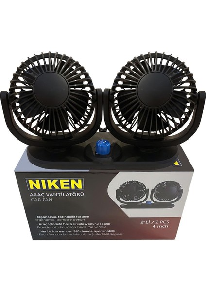 Oto Vantilatör Çift Fanlı Torpido Üstü 2 Kademeli 12 Volt