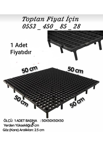 50CM X50CM x 8 cm Yükseklikte Plastik Güvercin Kümes Taban Izgarası (Siyah)