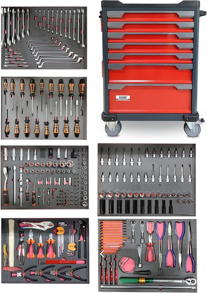 272 Parça Dolu Takım Arabası 7 Çekmeceli Profesyonel