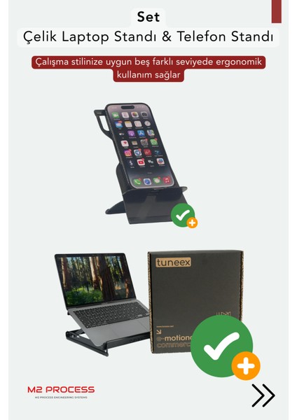 2'Lİ OFİS SETİ - 5 KADEMELİ METAL NOTEBOOK LAPTOP YÜKSELTİCİ ALTLIK & TELEFON TABLET TUTUCU STAND fiyatları