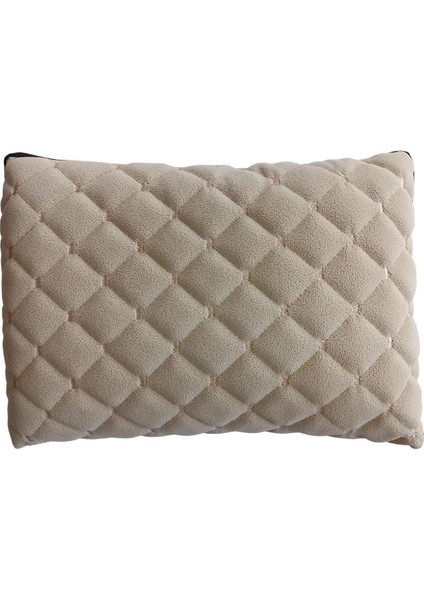 Oto Boyun Bel Destek Yastığı Polarlı Örtü Bej Nakışlı Bej Yastık