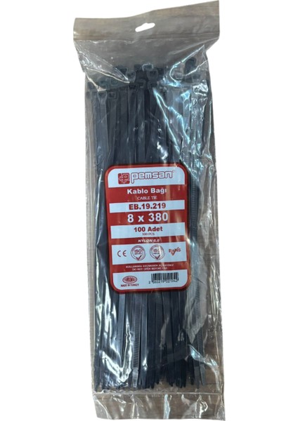 Kablo Bağı Cırt Kelepçe 8X380 mm Siyah 100 Adet Fiyatıdır
